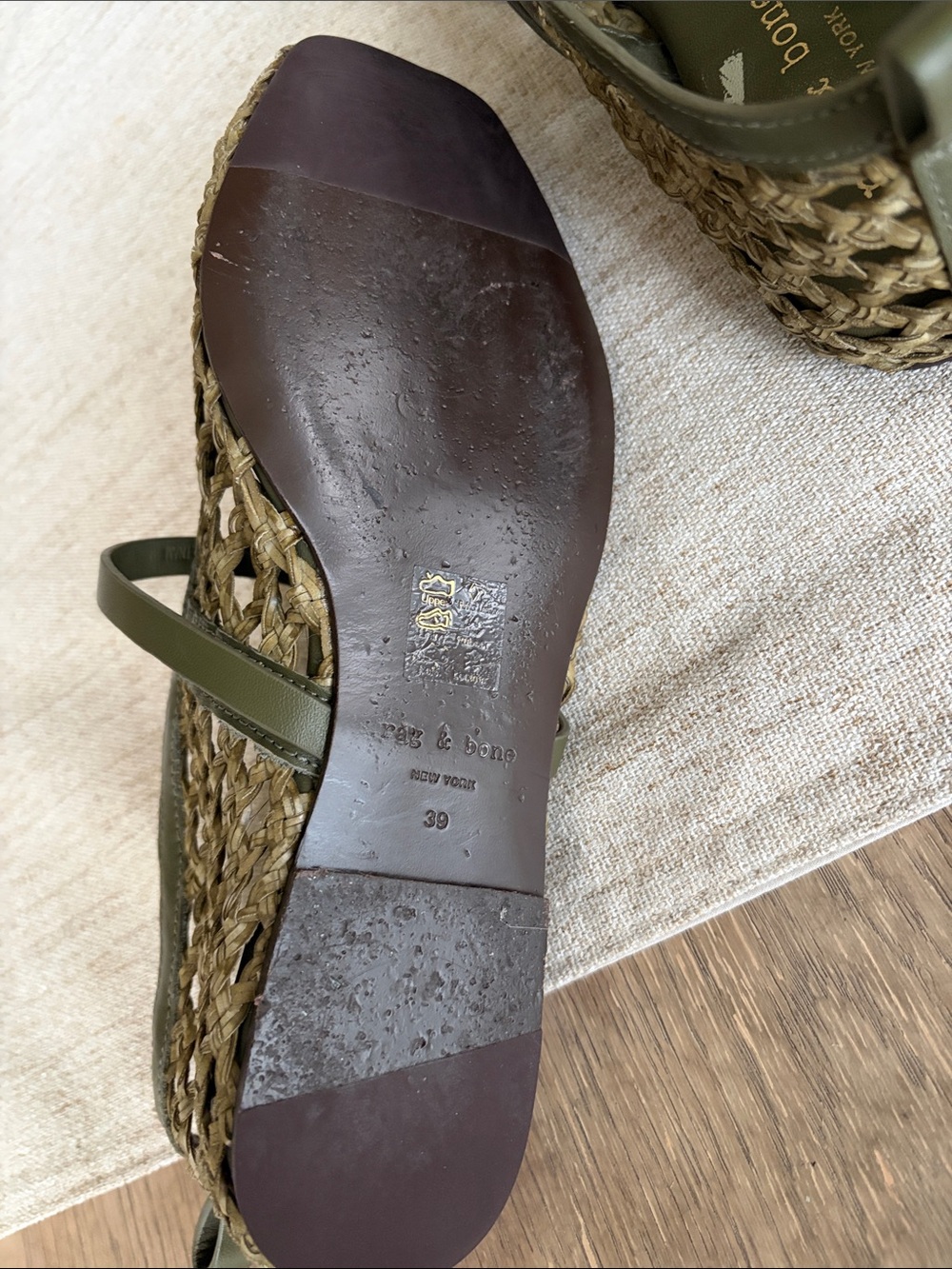 rag & bone olive woven Mary Jane mules with gold buckle - Picture 5 of 6